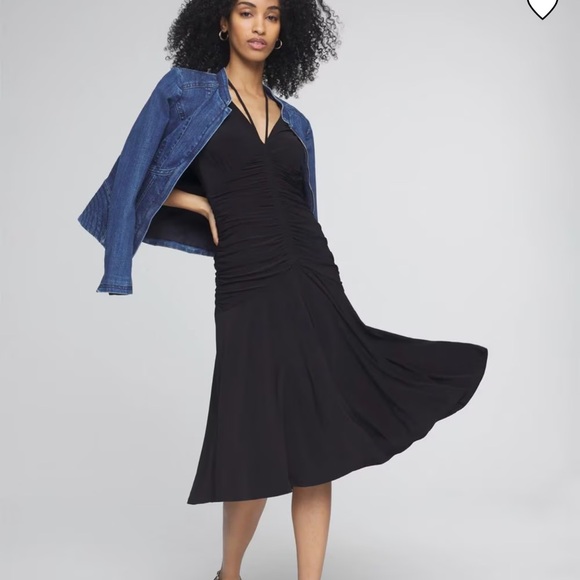 White House Black Market Ruched tie shoulder midi dress - Picture 2 of 6